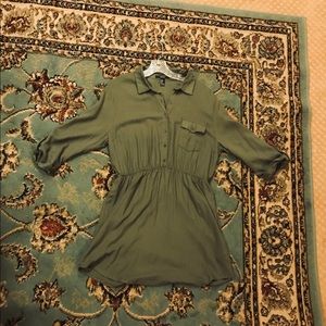 Army-Green, Button-Down Collared Dress